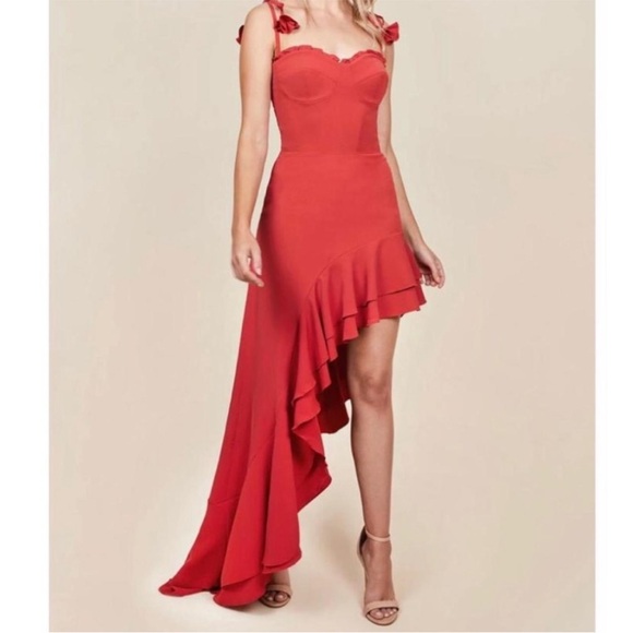 NADINE MERABI Red Gianna Asymmetrical Dress